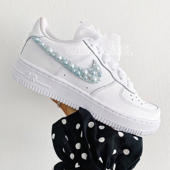 Nike custom blue swarovski pearl air force 1 sneakers wedding bride bling - Picture 2 of 2